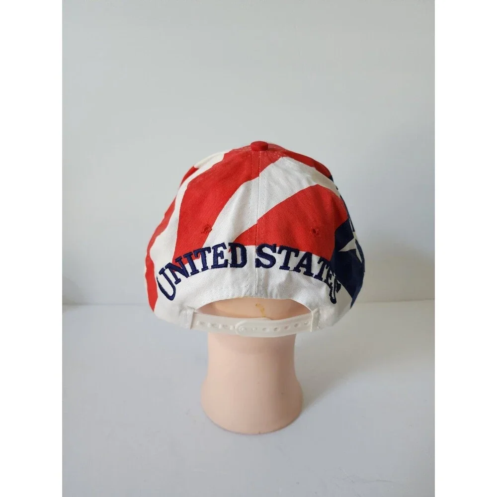 Vintage USA United States Stars Snapback Hat Nissin Cap Adjustable, White Red